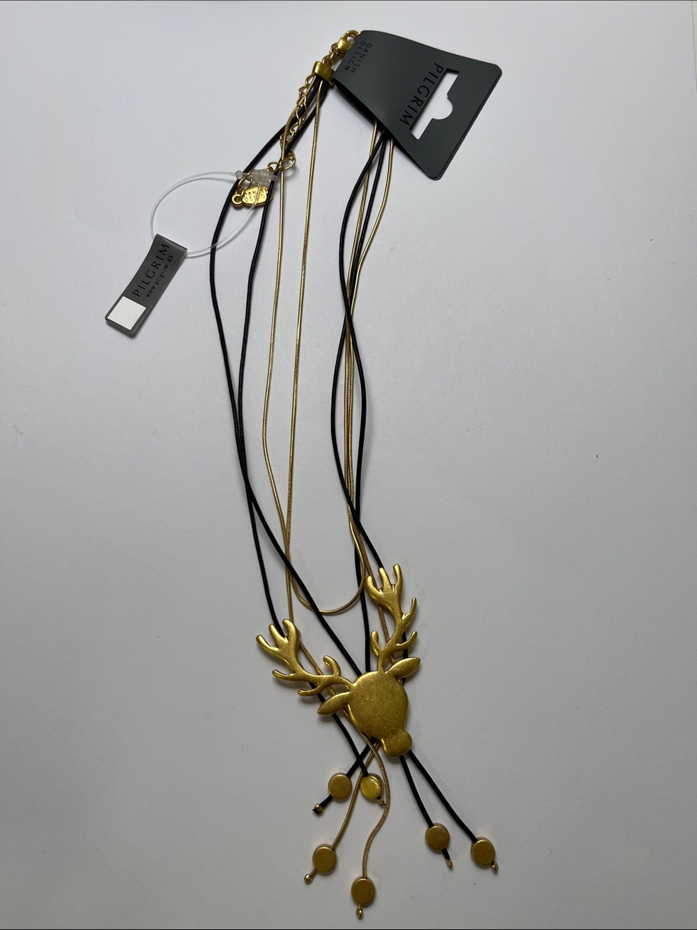 Pilgrim Gold and Black Layered Deer Pendant Necklace